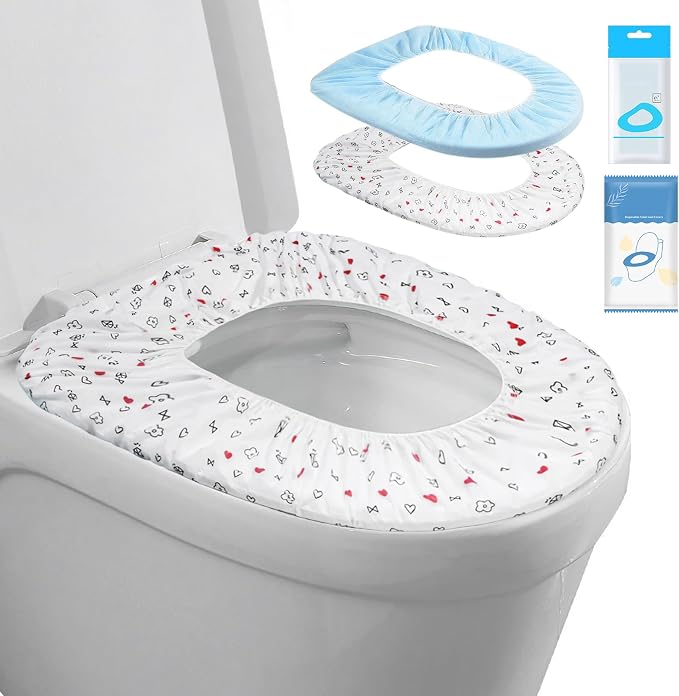 Elastic Large Size Disposable Toilet Seat Covers for Travel,20 Pack Waterproof Toilet Seat Covers for Bathroom,Fit for V/U/O/Square Shape Toilet,Individually Wrapped (2 colors-E set)