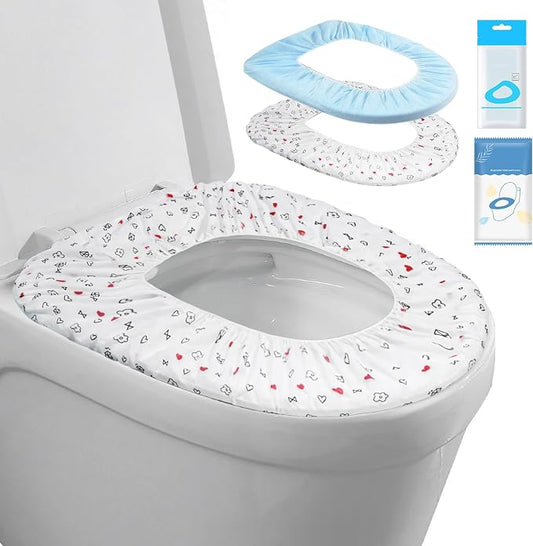 Elastic Large Size Disposable Toilet Seat Covers for Travel,20 Pack Waterproof Toilet Seat Covers for Bathroom,Fit for V/U/O/Square Shape Toilet,Individually Wrapped (2 colors-E set)