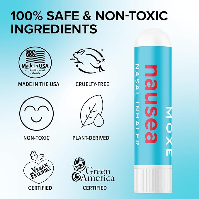 MOXE Nausea Nasal Inhaler Sticks, All Natural Essential Oil Blend, Ginger, Cardamom, Peppermint, Sweet Orange, Upset Stomach, Headaches, Easy-to-Use Portable Aromatherapy, Made in USA, 1 Pack