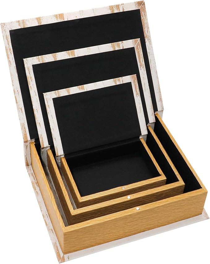Jolitac Decorative Book Boxes, Vintage Style Fake Book Set of 3 Storage Organizers in 11", 9", 5" Heights for Jewelry Trinket Wedding Memories Hobby Keepsake (Moon)