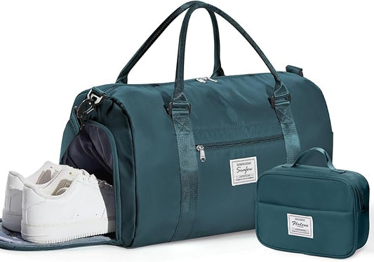 Gym Bag Womens Mens with Shoes Compartment and Wet Pocket Travel Duffel Bag for Women for Plane Sport Gym Tote Bags with Toiletry Bag Waterproof Weekend Overnight Carry on Bag Hospital Holdalls