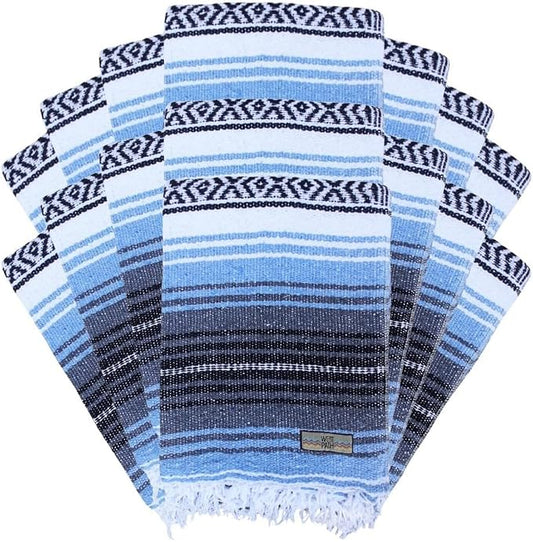 Open Road Goods Bulk Falsa Blankets - Handwoven Authentic Mexican Falsa - Great for Weddings, Yoga, Beach, Picnics, or Mexican Throw! (Light Blue, 15 Pack)