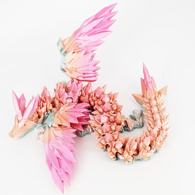 ACOCOFE 3D Printed Dragon with Wings, 18 inch Flying Articulated Winged Dragon, Mystery Crystal Dragons,Home Office Decor Gift (RainbowA)