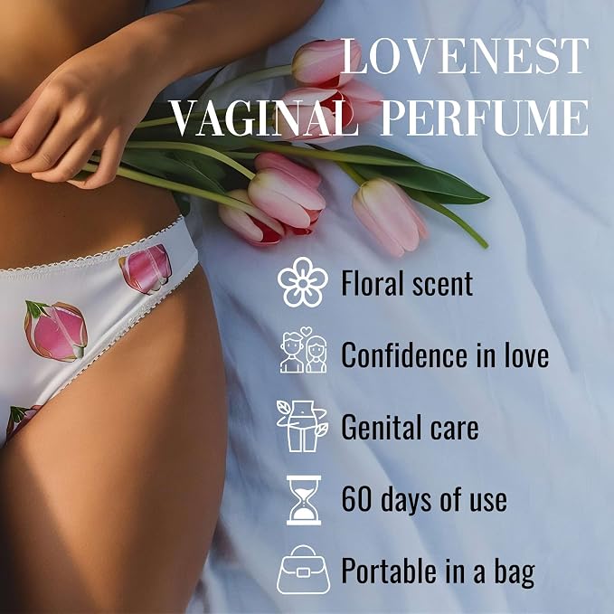 Lovenest Vulva Perfume Feminine Odor Control, pH 4.2 Intimate Spray with Postbiotics, Hyaluronic Acid, Menapause Support, Hydration & Circulation Support for Women 30 mL (1Fl oz) By Marqueens Beauty