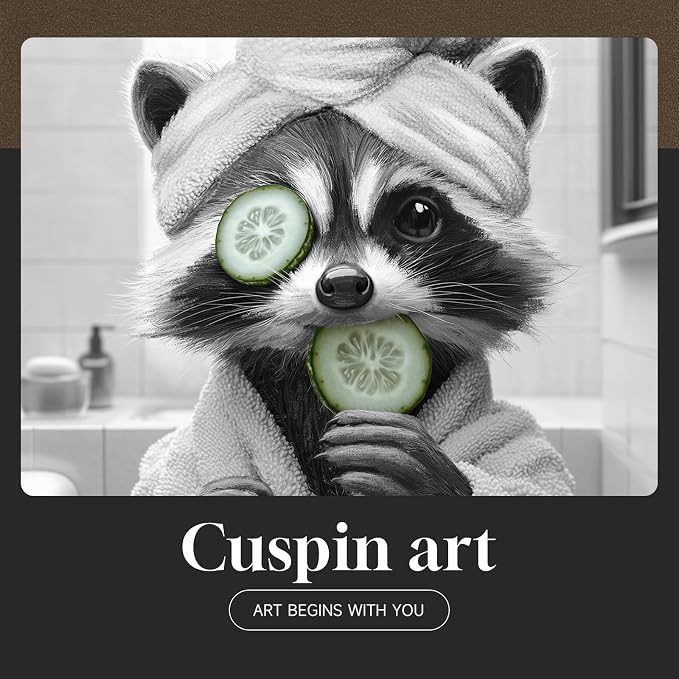 Framed Funny Bathroom Wall Art, 4 Piece Black and White Raccoon Prints, Cute Animal Toilet Canvas Artwork for Restroom Bathroom Home Decor, 11x14 Inch
