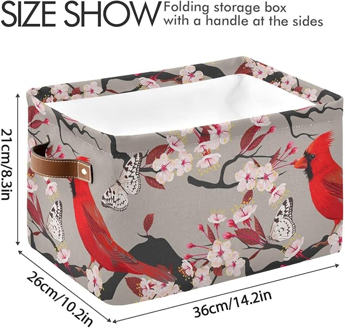 Aslsiy Storage Basket Cardinal Blooming Cherry Nursery Bins Butterfly Baby Box Canvas Clothes Shelf Basket Laundry Hamper Gift Basket for Home Closet 1 Pcs