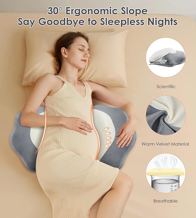 Pregnancy Pillows for Sleeping, Memory Foam Maternity Pillow Support for Back Belly HIPS, Adjustable Travel Wedge Pillow for Pregnant Women, Side Spleeping Pregnant Pillows with Velvet Cover