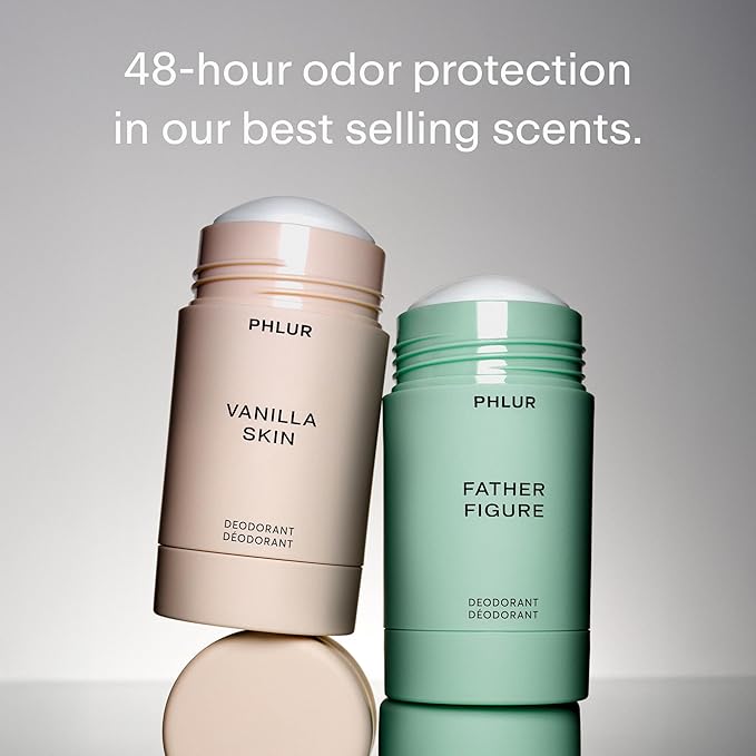 PHLUR Vanilla Skin & Father Figure Deodorant Set, 1.76 oz Each | Aluminum Free Deodorant for Women & Men, Long Lasting Odor Protection, Deodorant Stick