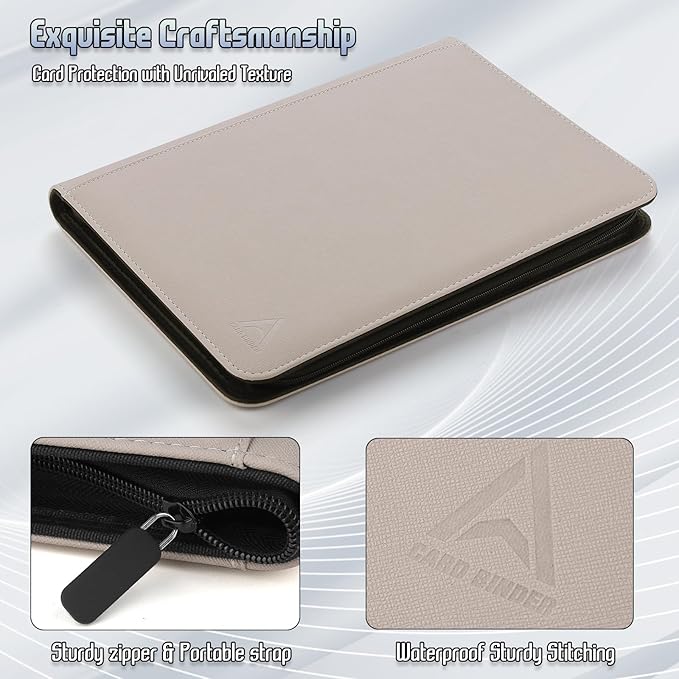 Arkeiliy Card Binder 9 Pocket, Double Sided Pockets Trading Card Binder with 30 Sleeves, Premium Zip Trading Card Holder Collector Album Holds 540 MTG (white)