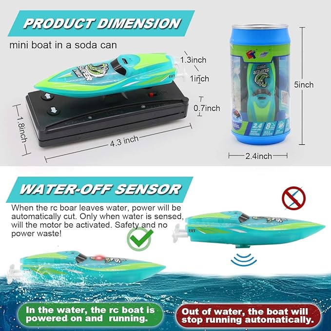 Mini Remote Control Boat RC Boat 2.4Ghz 360 Rotating LED Light bulit-in Rechargeable Battery Pool BathtubToys Remote Control Boats for Kids 8-12 Years Birthday Gift Green