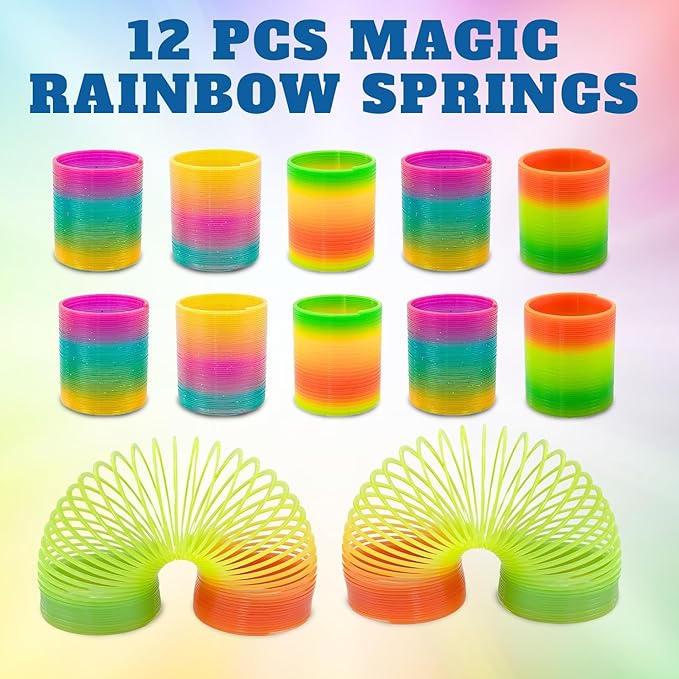 12 Pack Magic Rainbow Springs | Classic Novelty Colorful Rainbow Toy Assorted Bulk | Birthday Party Favors, Bag Fillers, Gift | Birthday Party Favors, Bag Fillers, Gift for Kids (1 Dozen) (3 Inches)