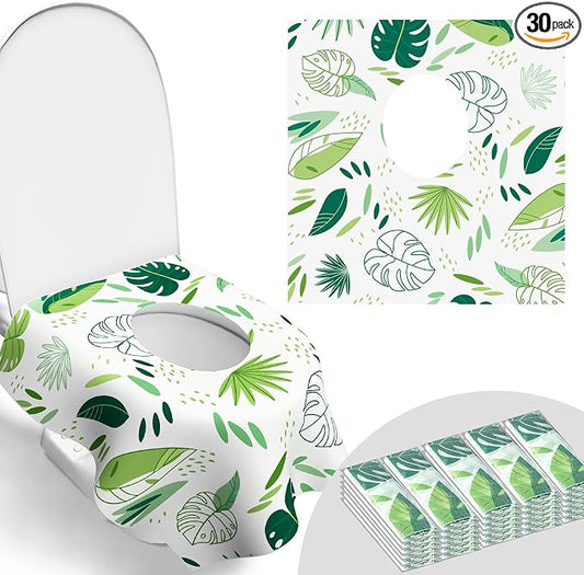 30 Pack Toilet Seat Covers Disposable, Kids, and Adults, Individually Wrapped for Travel, Large Waterproof Potty Covers for Toddlers, Toddler Potty Training for Public Restroom, Airplane, Trip - Leaf