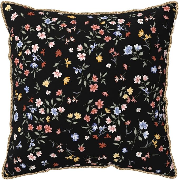 Black Floral Velvet Pillow Covers 20x20 Inch Vintage Colorful Wildflower Throw Pillows For Couch Farmhouse Cushion Covers Pillowcase Spring Summer Plant Pillow Cases For Sofa Bed Outdoor Decor