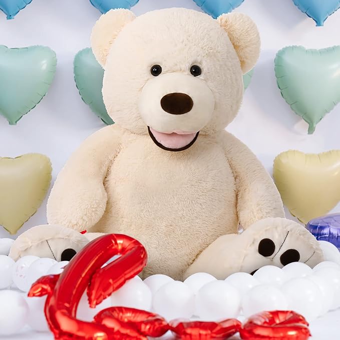 MorisMos Giant Teddy Bear, 39inch Large Stuffed Animals with Big Footprints Plush Stuffed Bears Gifts for Kids, Beige
