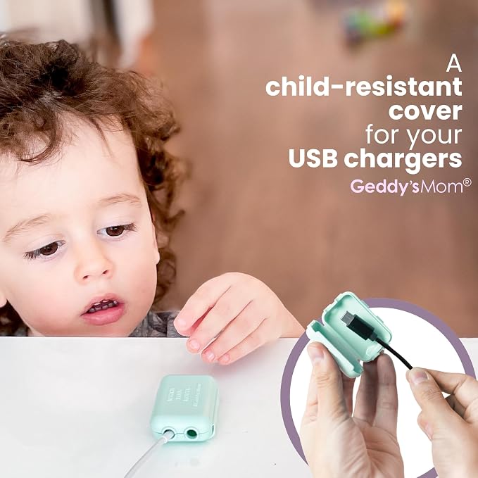 Baby Proof USB Charger Cover – Child-Resistant Cord Tip Enclosure for Standard USB Charging Cables – (6 Pack, Dusty Aqua)