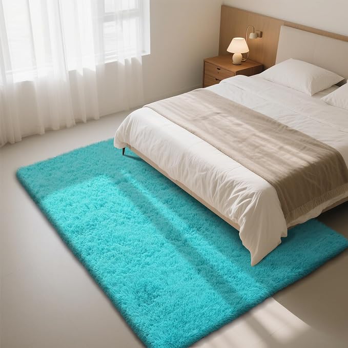 yongyangjuxin Teal Blue Rug Fluffy Rug, 8x10 Teal Area Rugs for Living Room, Soft Play Mat, Teal Rugs for Bedroom, Preppy Dorm, Plush Aesthetic