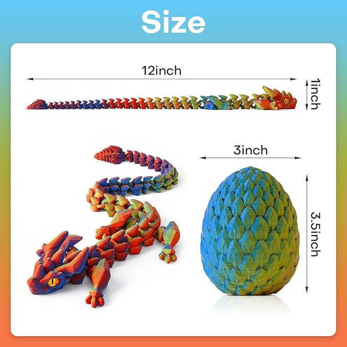 FYEFKJSA 3D Printed Dragon Eggs with Dragon Inside - 12Inch,Articulated Fidget 3D Printed Animals, Interesting Decorative Gift, Easter Basket Essentials Stuffers (Random Neon City)