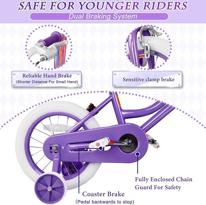 KORIMEFA Girls Bike for Ages 2-8 Years Toddler Kids with Doll Seat, 12 14 16 Inch Bicycle with Training Wheels, Little Small Princess Bicycle with Basket& Streamers, Girls Pedal Bike
