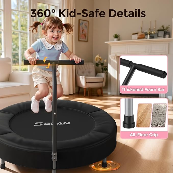 BCAN SP1 36'' Toddler Trampoline, ASTM Certified - Kids Trampoline for Ages 1-6, Foam Handle & Safe Thickened Cover, Mini Trampolines for Kids Indoor, Easy to Assemble| FED Fitness