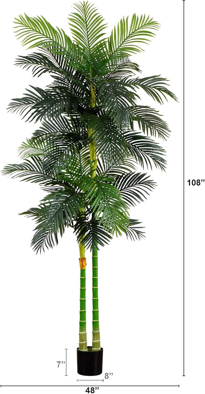 Nearly Natural 9ft. Artificial Double Stalk Golden Cane Palm Tree