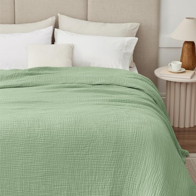 100% Cotton Muslin Blanket 50" x 60", Breathable and Lightweight Cotton Throw Blankets for Couch, Soft Cooling Summer Gauze Blanket for Adults All Season, Sage Green