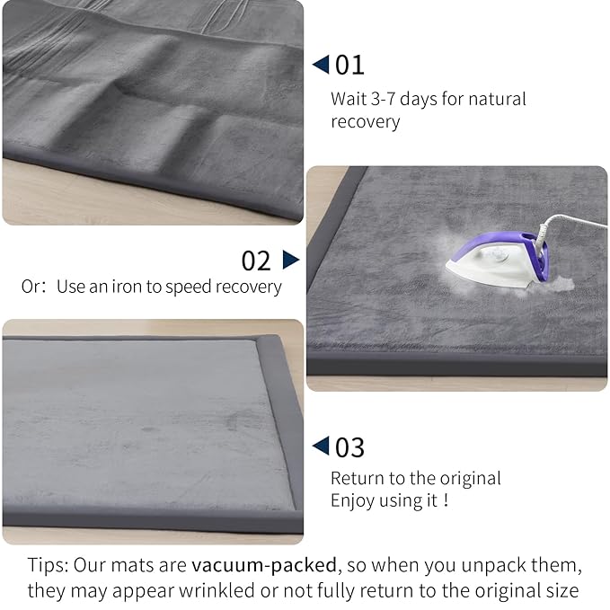 ACOMOPACK 1.3" Thick Baby Play Mat for Floor,50x50 Elasti-Foam Playpen Mat for Kids,Infants,Toddlers, Ultra Soft Crawling Mat with Non-Slip Bottom,Tummy Time,Nursery Rug,Yoga,Tatami（Dark Grey）