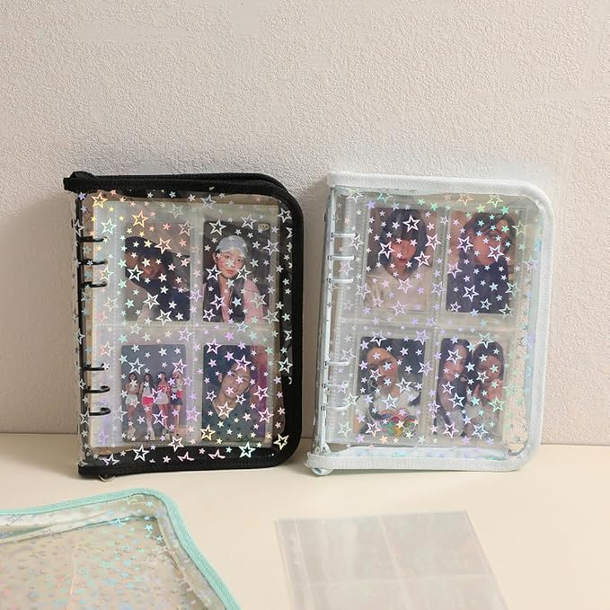 Kpop Photocard Binder with 6 Stickers Sheet & 50 Shinning Protective Sleeves Kpop Photocard Holder Book with Kpop Photocard, A5 Binder Photocard Album 30 Inner Pages with 240 Pockets (Blacklittlestar)
