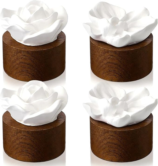 4 Pcs Ceramic Rose Diffuser Flower Passive Essential Oil Diffuser Flower Ceramic Aromatherapy Non Electric Battery for Home Office Tabletops Bathroom Decorative Birthday Ideal Gifts