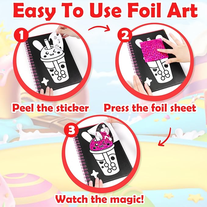 FUNNYB&G Foil Art Crafts for Kids Ages 4-8: Valentines Crafts for Kids 2026,Birthday Gift for Girls,Art and Crafts Supplies,Party Favors,Creative Toys for Girls Boys 4 5 6 7 8 9 Years Old(Food)