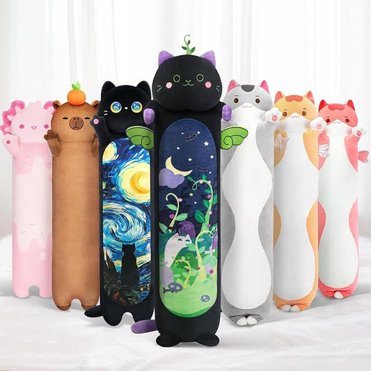 Long Cat Plush 5 Sizes, 120% Extra Filling Giant Plushness Kids Body Pillow, Kawaii Cute Black Cat Stuffed Animals Plushies, Big Long Body Pillow Black Cat Plush Gift for Girls 36”