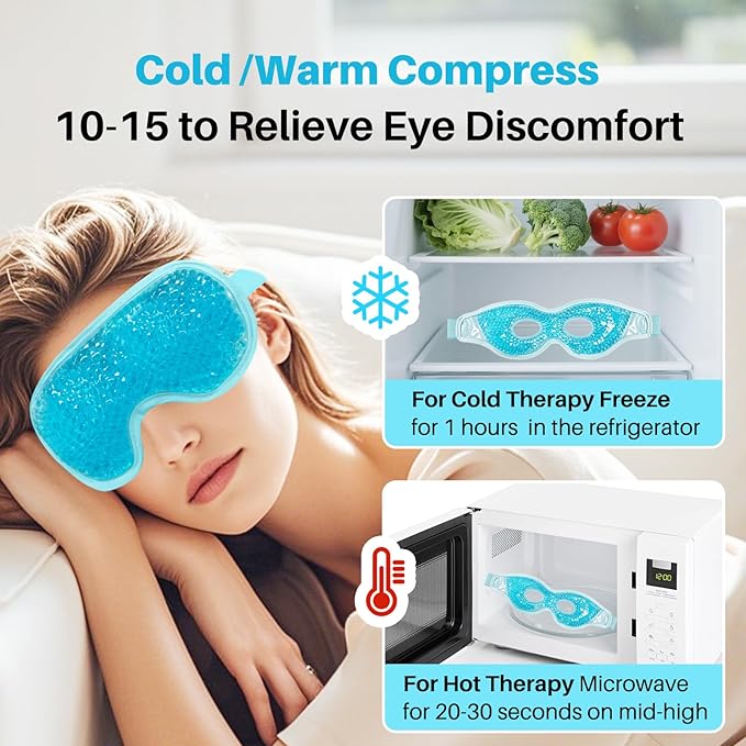 Permotary 2 Pack Gel Ice Eye Mask Cold Therapy Cooling Eye Mask for Relaxtion,Puffy Eyes Relief Reusable Cold & Warm Compress for Puffiness,Dry Eyes,Headaches,Migraines,Stress Relief,Post Surgery