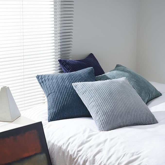 Topfinel Decorative Throw Pillow Covers Dusty Blue Navy Series 16x16 Inch Set of 4,Summer Corduroy Striped Toss Pillows for Couch,Patio,Balcony,Children Bedroom,Modern Fluffy Blue Gradient Shams