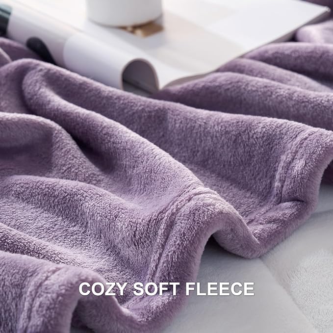 Hansleep Throw Fog Purple Fleece Blanket, Soft Flannel Bed Blanket | Fuzzy Cozy Blanket 50x60 Inches, Multi-use for Bed, Sofa, Couch, Travel, Camping, All Season Warm Lightweight Cover