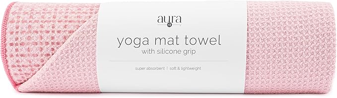 S&T INC. Yoga Mat Towel with Non-Slip Grip, Enhanced Silicone Grip, Soft and Absorbent for Gym, Pilates, and Hot Yoga Mat, 1 Pack, 24 inches x 72 inches, 340GSM, Pink
