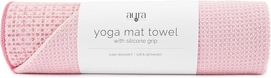 S&T INC. Yoga Mat Towel with Non-Slip Grip, Enhanced Silicone Grip, Soft and Absorbent for Gym, Pilates, and Hot Yoga Mat, 1 Pack, 24 inches x 72 inches, 340GSM, Pink