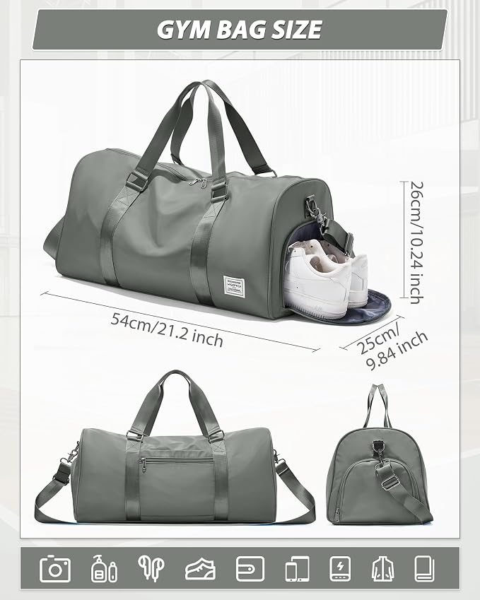 Travel Duffle Bag,Weekender Overnight Bags for Women with Shoes Compartment,Tote Gym Bag Personal Item Carry On Bag for Travel Business Trips Sport Hospital Dance Dark Green