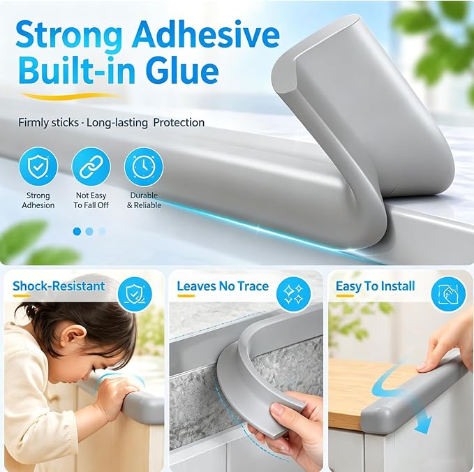 ZOMPAGO Baby Edge Protector 2 Roll (13FT) Corner Guards - Grey Foam Furniture Corner Protectors - Baby Proof Corners and Edges for Table, Wall, Bed Frame - Baby Proofing Safety Bumpers