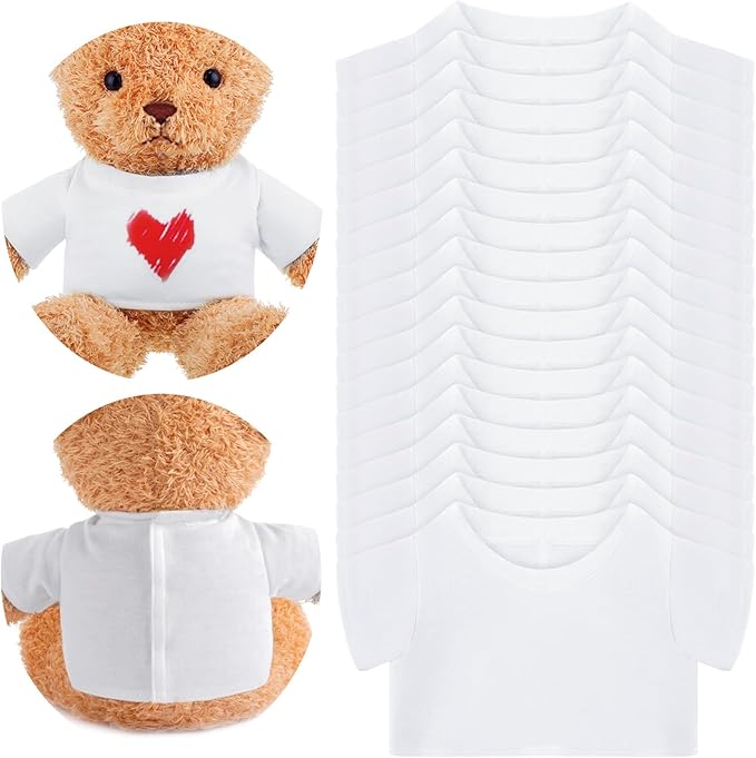 18 Pcs Stuffed Bear Clothes Sublimation Blank Bear Shirt Doll T-Shirts Stuffed Animal Tshirt Bear Basic Shirts Easy to Wear Fit 14-18 Inches Stuffed Dolls