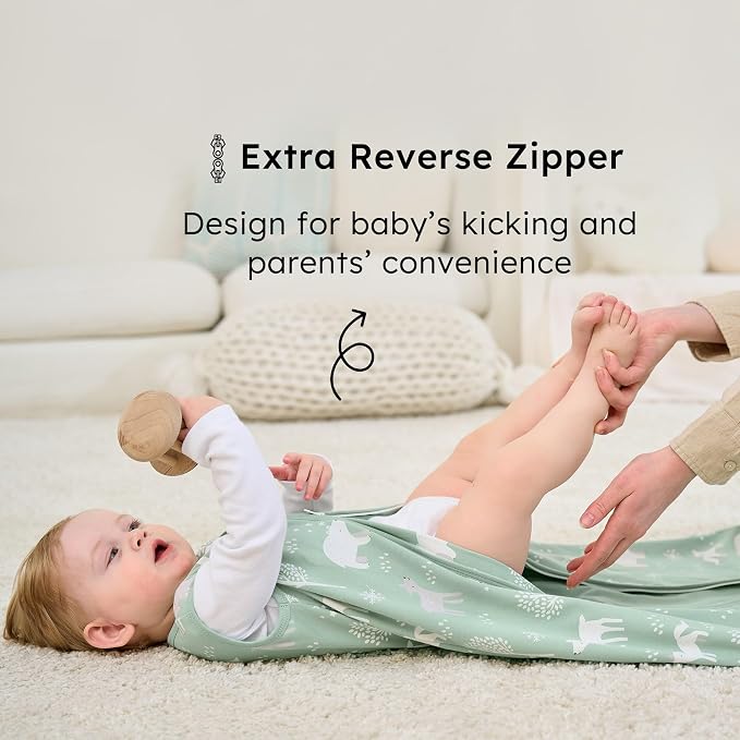 Baby Sleep Sack 0-6 months, 100% Cotton Sleeping Sack for Newborn and Infant, 3 Pack Baby Wearable Blanket, 0.5 Tog Lightweight Double Zipper Sleep Bag Small Green Forest Bear