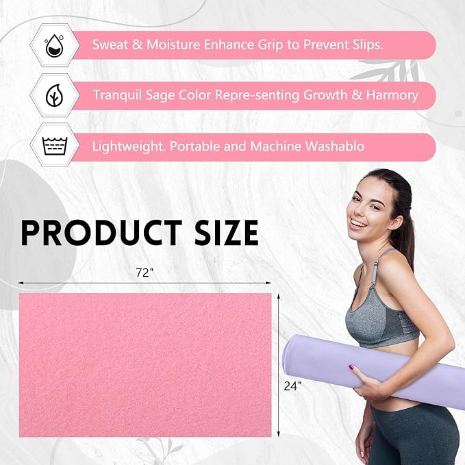 Breling 4 Pack 72" x 24" Hot Yoga Towel Non Slip Microfiber Mat Towel Sweat Absorbent Soft Pilates Mat Essentials for Hot Yoga Pilates Exercise(Purple, Pink, Blue, White)
