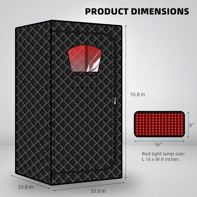 Gollense Red Light Sauna with Hot Air Machine, Portable Dry Sauna for Home with Infrared 660nm Red Light Therapy, 1500W High Power & 6ft-Tall One Person Dry Sauna Box with Foldable Chair, Black