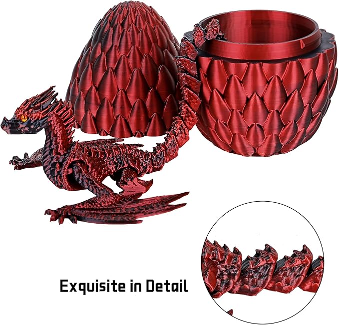 3D Printed Dragon,Flying Mystery Egg Articulated Dragon,3D Printed Crystal Dragon with Wings,3D Dragon Eggs with Dragon Inside,Adults Fidget Toys for Autism ADHD (Black Red Pro)