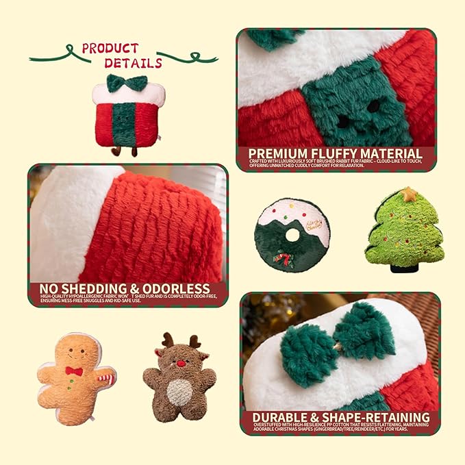Christmas Plush Christmas Decorations Throw Pillow (16-18 Inch) - Super Soft Stuffed Animal Plush, Fluffy Holiday Decor, Couch Bed Pillow Gift (Gingerbread)