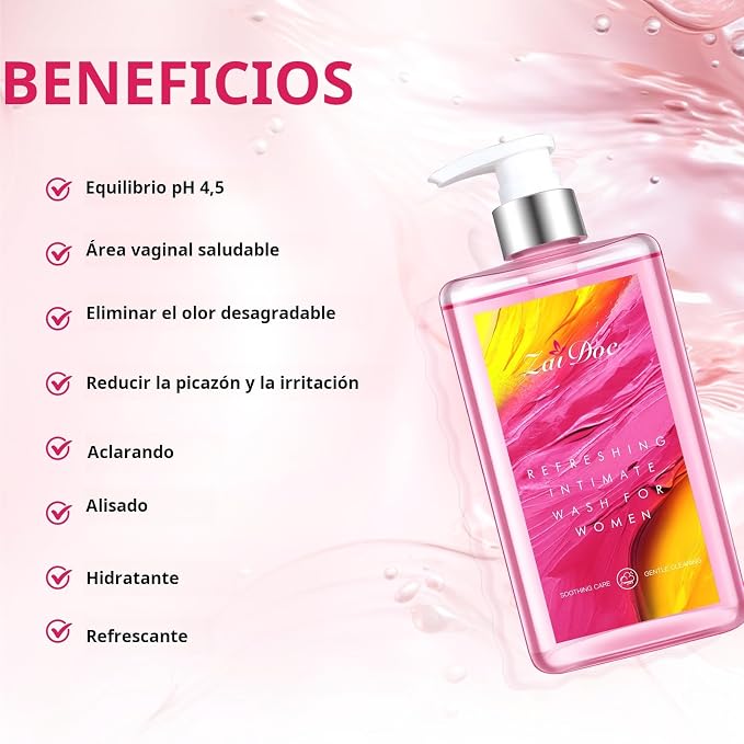Refreshing Intimate Wash for Women, pH Balance, Gentle Daily Intimate Cleanser, Natural Extracts, Pink, 10.14 fl oz
