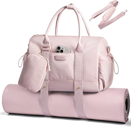 LOVEVOOK Small Gym Bag for Women with Yoga mat Holder, Mini Duffle Bag for Travel with Wet Pocket, Overnight Personal Item Bags, Lightweight Carry on Weekender Duffel for Workout, Dance, Ballet