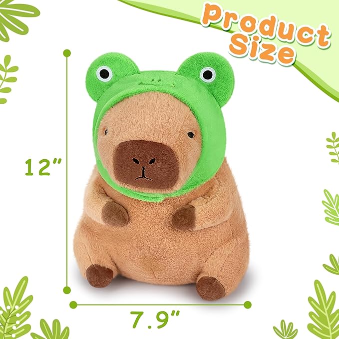 Achwishap Capybara Plush,Cute Plushies Capybara Stuffed Animals,Capybara Plush Toys,Kawaii Plushie Stuffed Toy with Frog Hat Plushies Gift for Kids Adults Birthday(Capybara with Frog Hat,12”)