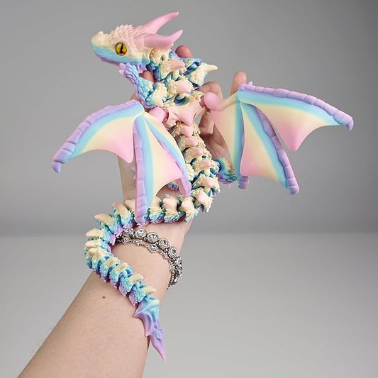 3D Printed Dragon with Wings,3D Printed Animals Toys, Fidget Dragon Toys, Flexible Articulated Winged Crystal Dragon Model,Desktop Pet Deco (Matte-Rainbow)