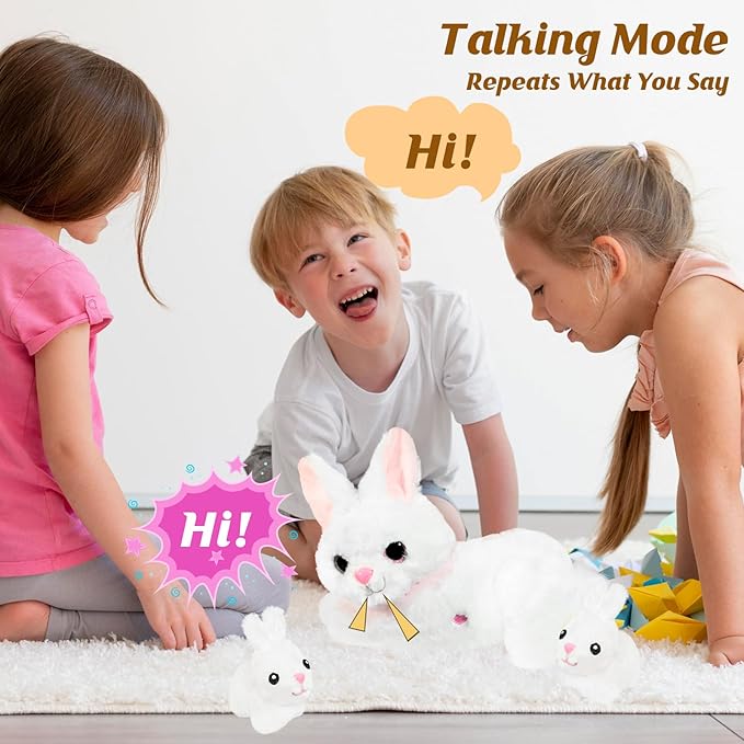 Nurturing Bunny Stuffed Animal with 2 Plush Babies, Interactive Baby Stuffed for Girls and Boys Plushy Mommy Rabbit with Baby Rabbits for Birthday Party Favors Gifts