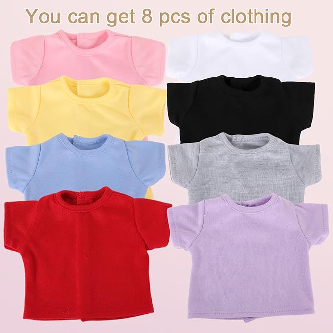 8-Pack Colorful T-Shirts for 17-18 Inch Bears Soft Stuffed Animal Clothes Set (8 Mixed Color)