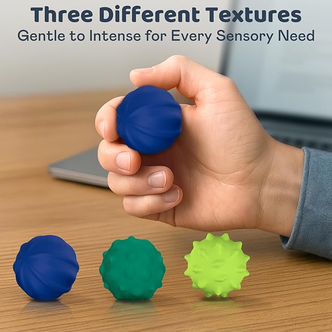 Magnetic Sensory Fidget Balls – 3PC Large Weighted Textured Silicone Stress Relief Toys for Adults & Teens with ADHD, Autism, Anxiety – Quiet Fidget Magnets for Desk, Travel, Office & Gifting